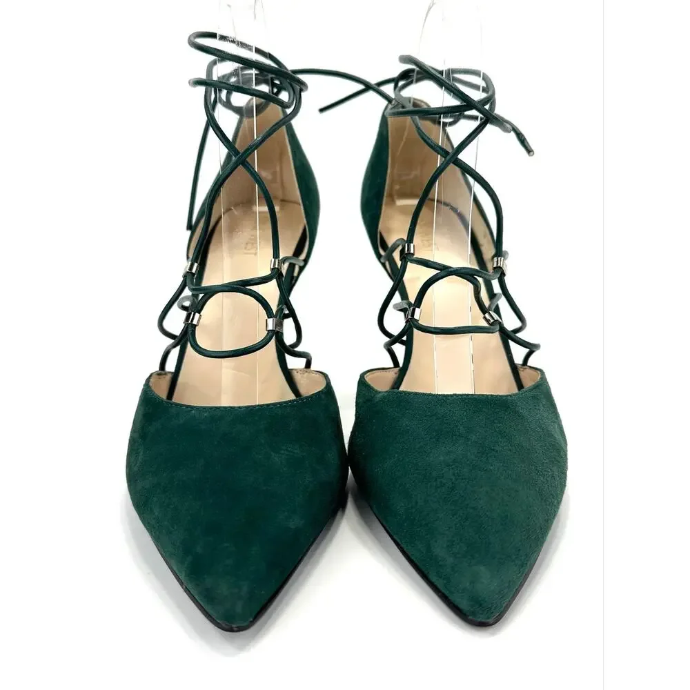 Nine West Jarraho D'Orsay Stiletto Pump Sz 10 Green Suede Adjustable Ankle-Wrap